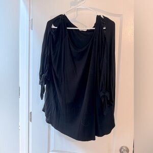 Black Cold Shoulder Slit Tie Sleeve Top XL